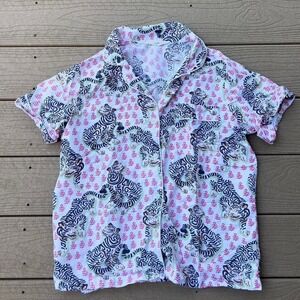 Print Fresh Anthropologie Tiger Queen Pajama Shirt 100% Organic Cotton Sz‎ Small